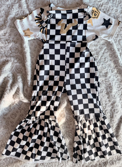 Tie Checker Overalls w/ gold V