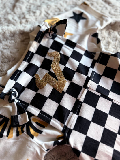 Tie Checker Overalls w/ gold V