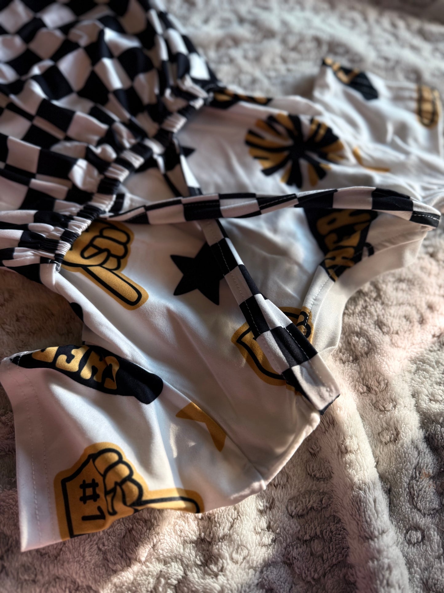 Tie Checker Overalls w/ gold V
