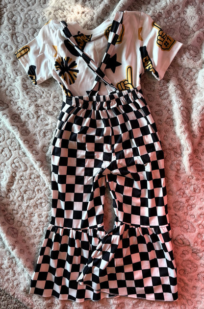 Tie Checker Overalls w/ gold V
