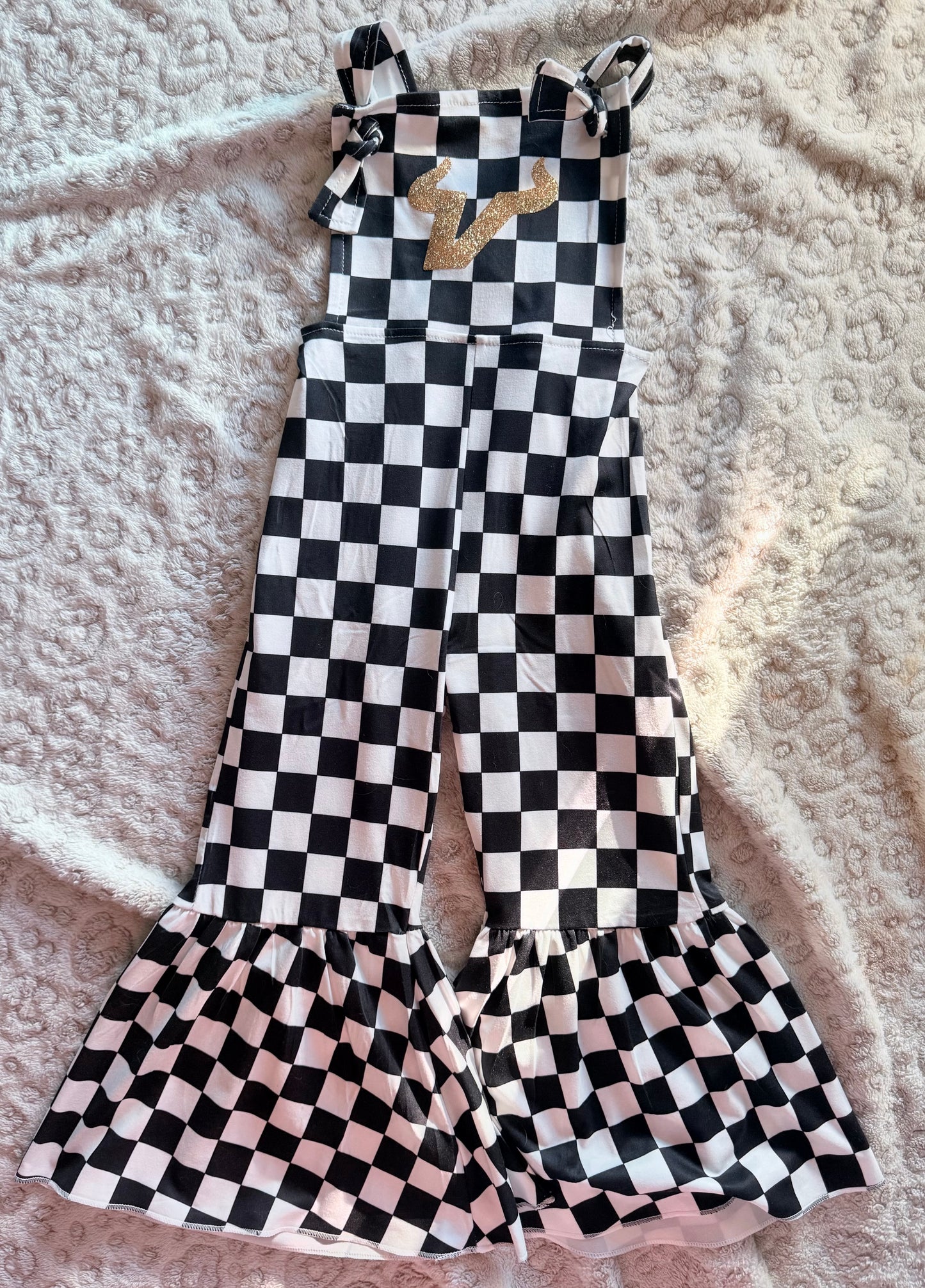 Tie Checker Overalls w/ gold V