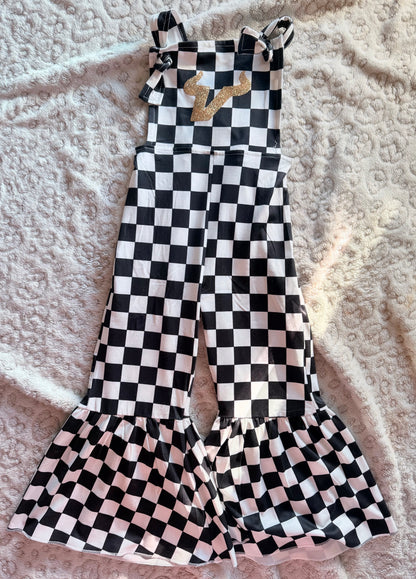 Tie Checker Overalls w/ gold V