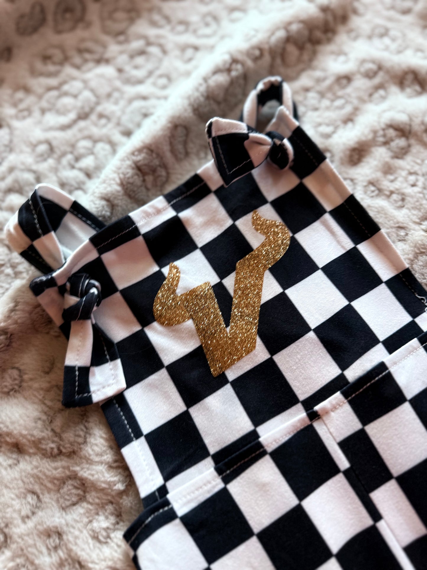 Tie Checker Overalls w/ gold V